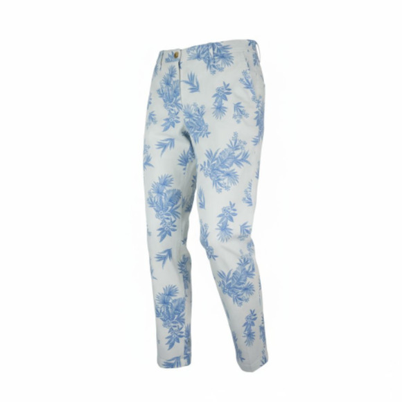 Talbots Pants Womens 2P Blue White Floral Cotton Relaxed Chino Cropped Preppy - Picture 1 of 12
